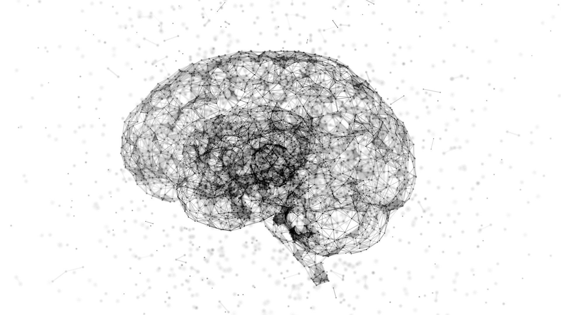 Artificial intelligence concept dots and polygons forming a human brain